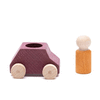 PLUM WOODEN CAR WITH OCHRE FIGURE