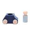 BLUE WOODEN CAR WITH GREY FIGURE LUBULONA