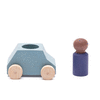 GREY WOODEN CAR WITH BLUE FIGURE LUBULONA